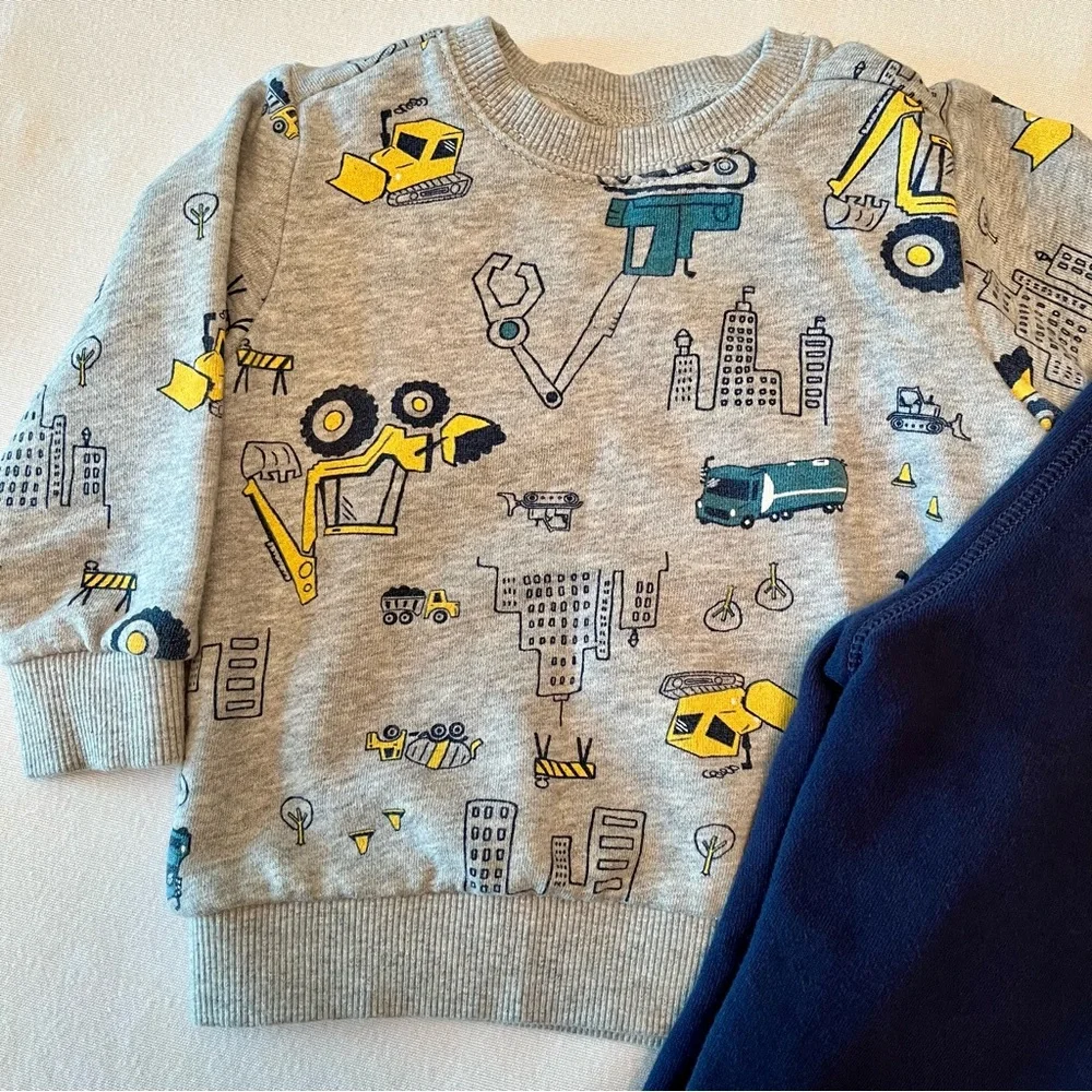 Carters Boys 2 Piece Construction Trucks Sweatshirt & Fleece Joggers Set 18M